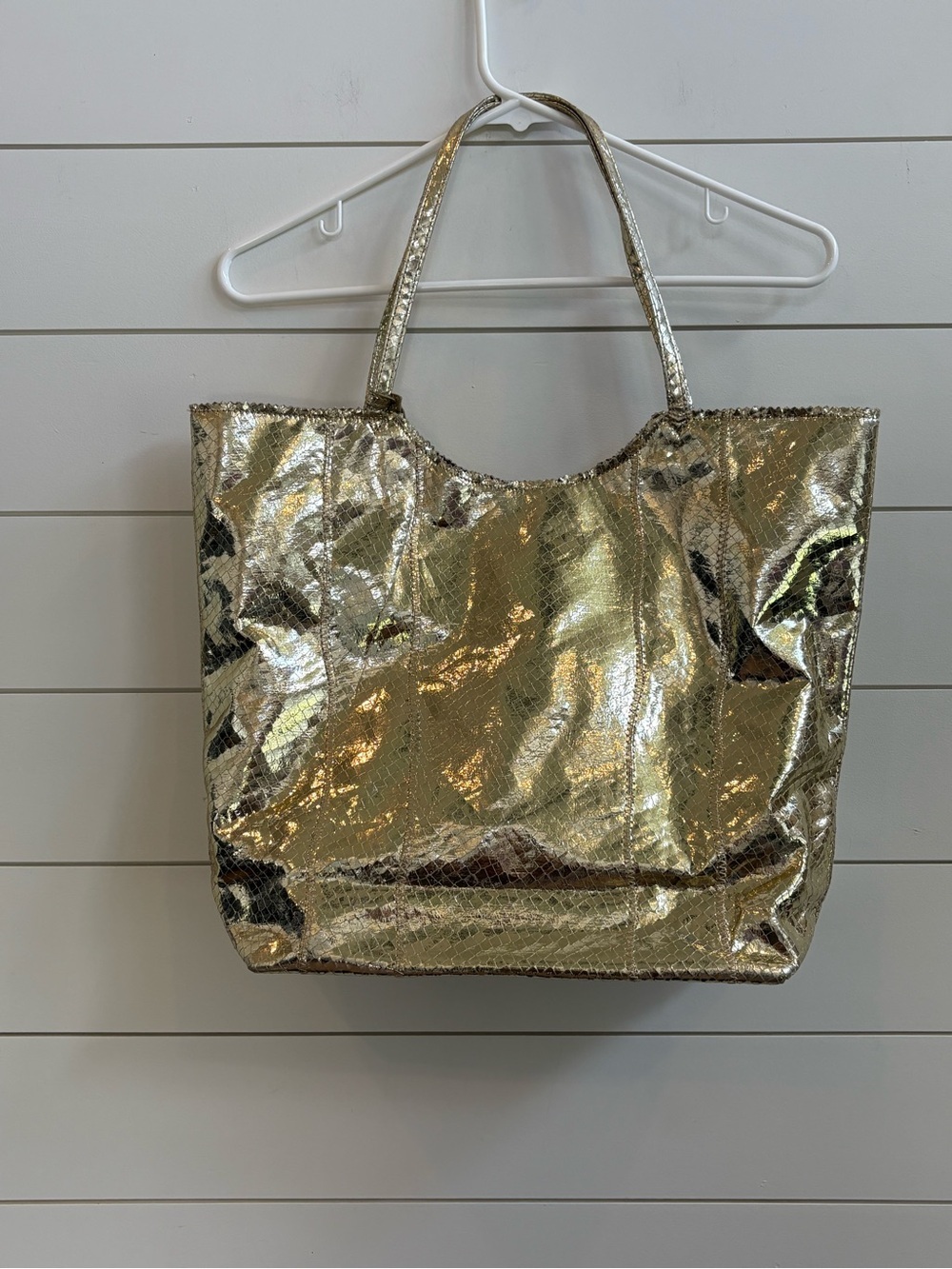 Sondra Roberts Metallic Gold Snake-Embossed Tote